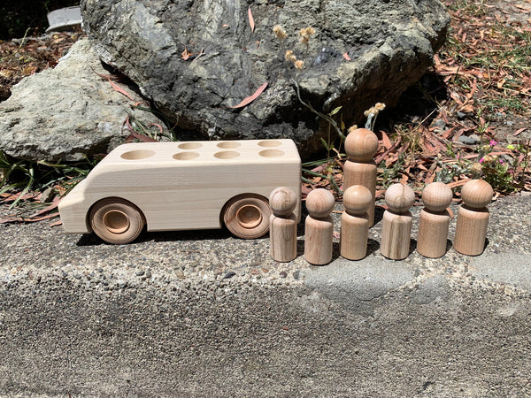 Natural Wooden Peg Doll Bus / Vehicle
